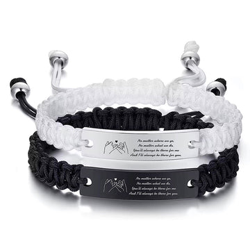 Simple Black and White Romantic Woven Couple Engraved Bracelets