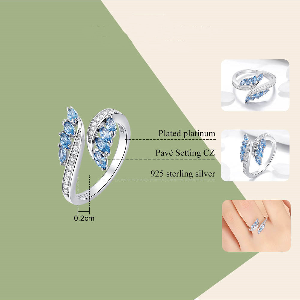 Butterfly Wing Irregular Open Cubic Zirconia Silver Ring