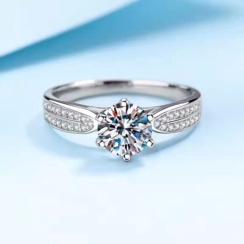 Star Queen Double Stripe Moissanite Silver Ring