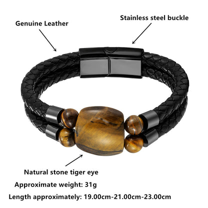 Bracelet tissé en cuir œil de tigre naturel