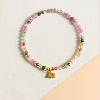 Bracelet extra fin en petite tourmaline arc-en-ciel de 2 mm