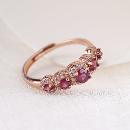 Purple Tooth Garnet Adjustable Open Silver Ring