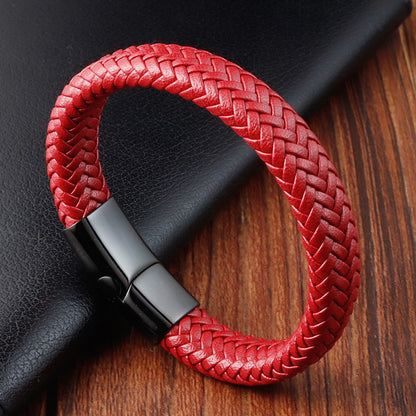 Simple Red Leather Woven Bracelet