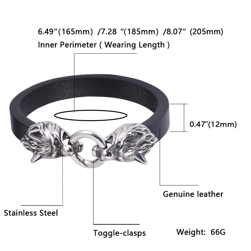 Wikinger Wolfskopf handgefertigtes Lederseilarmband