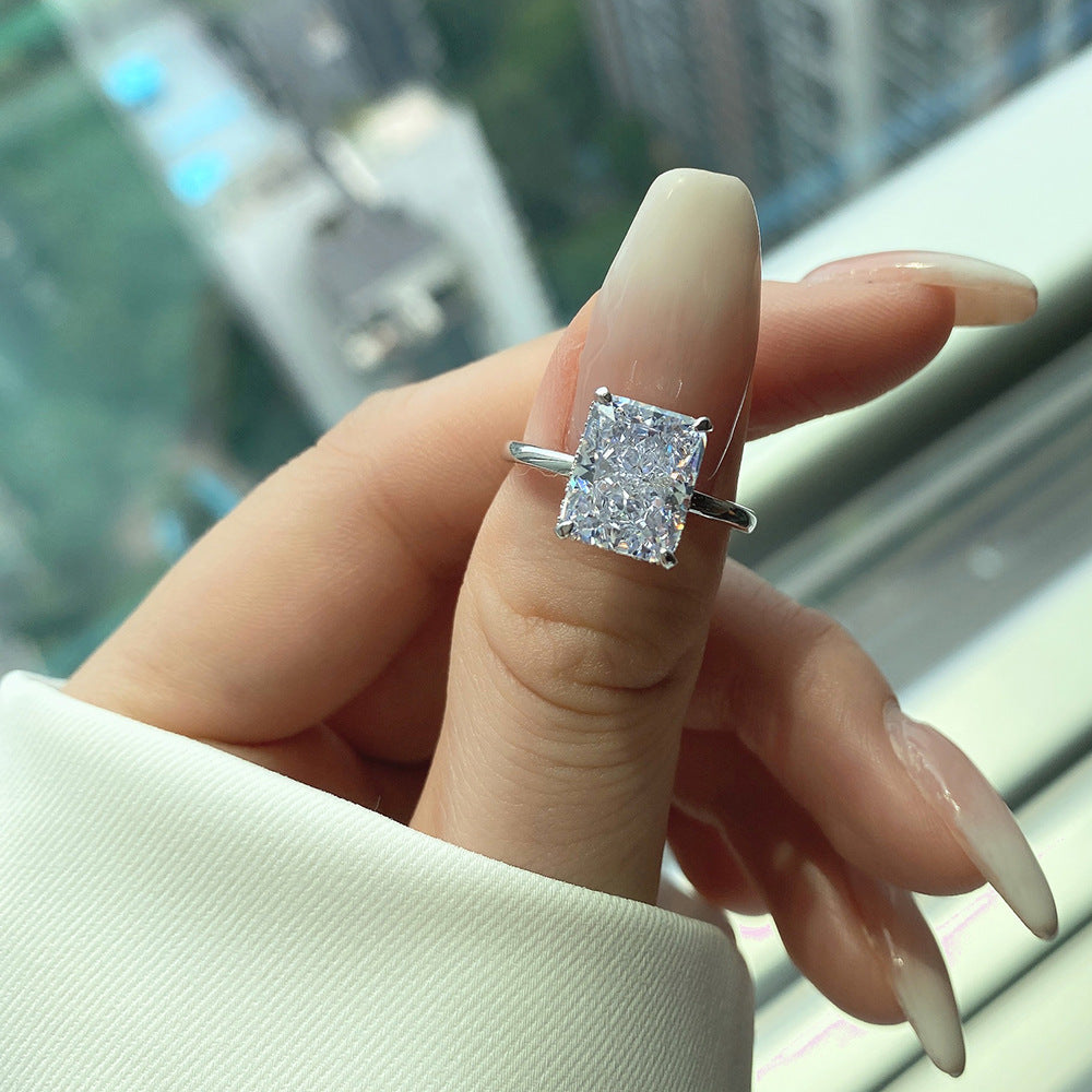 Classic 4 Claw Luxury Square CZ Sterling Silver Ring