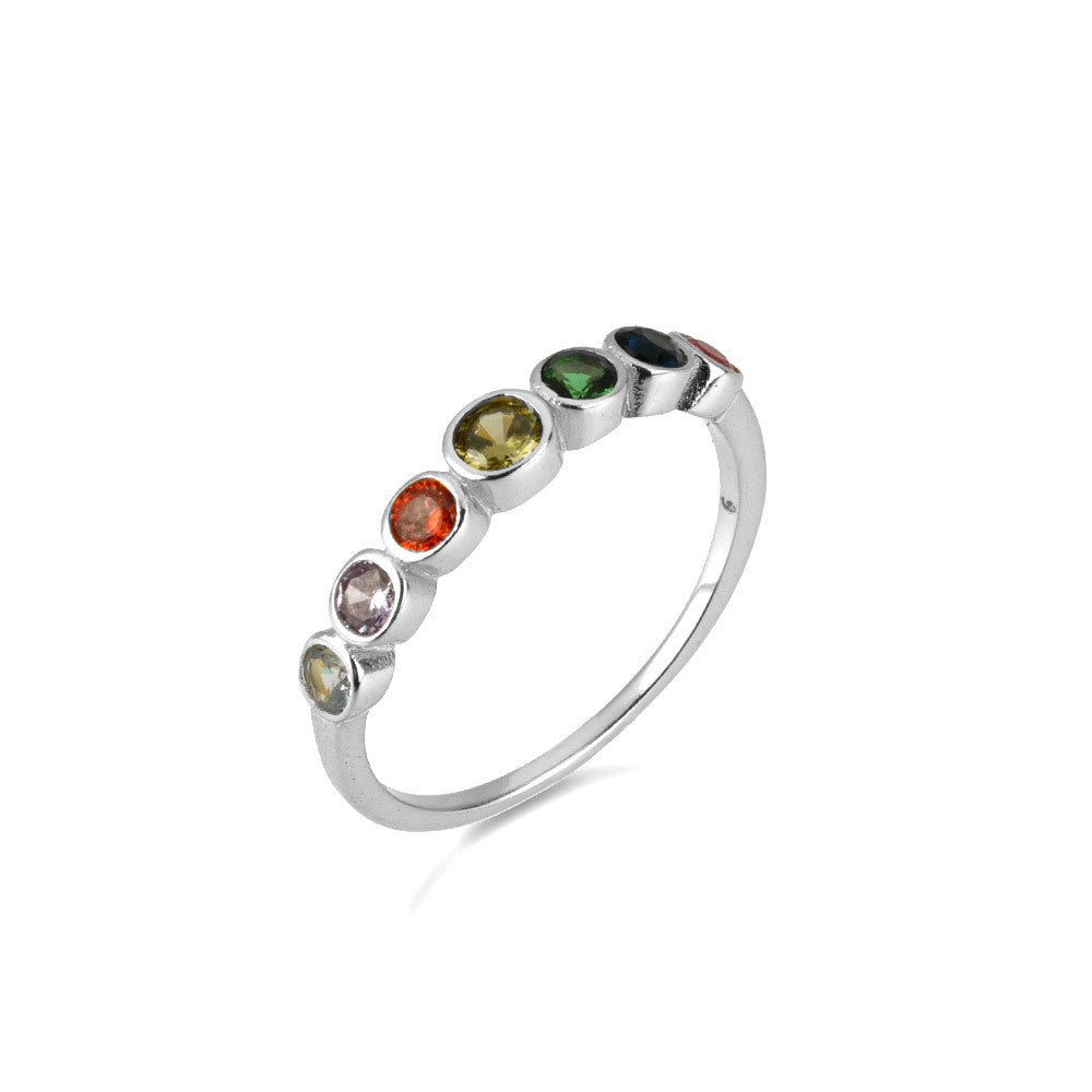 7 Color Rainbow Cubic Zirconia Silver Ring