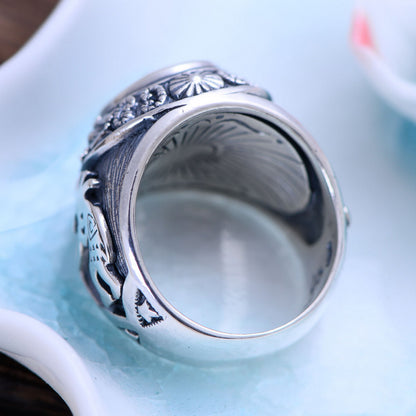 bague en argent sterling totem vintage en cristal bleu