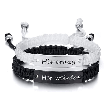 Simple Black and White Romantic Woven Couple Engraved Bracelets