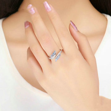 Butterfly Wing Irregular Open Cubic Zirconia Silver Ring