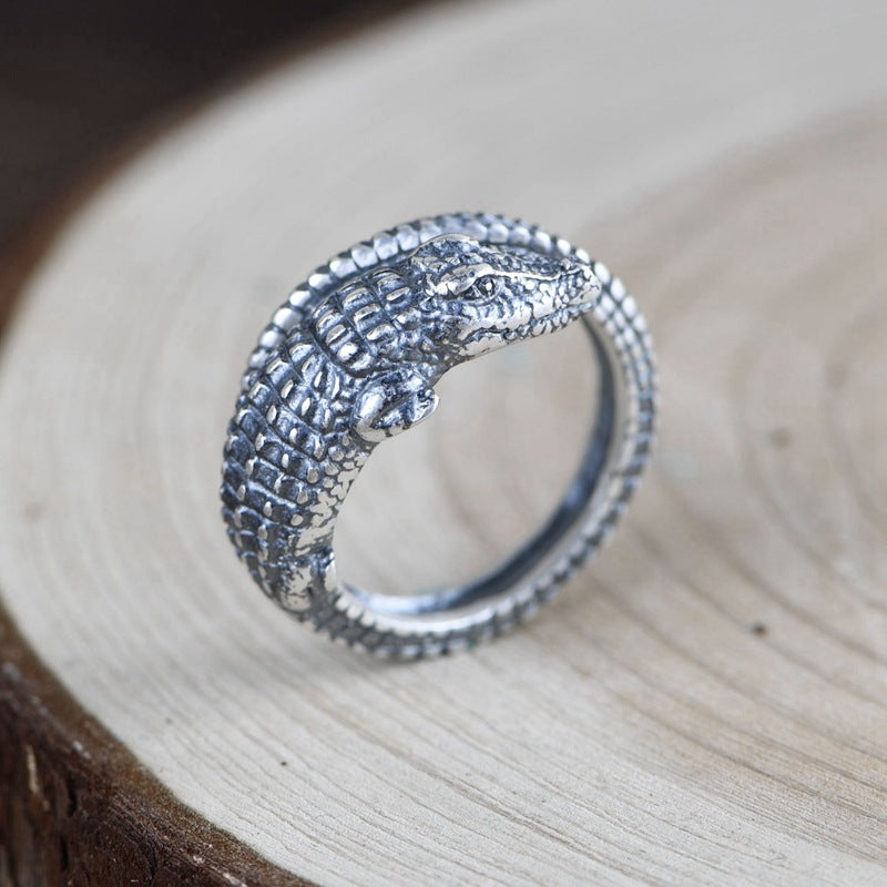 Bague Argent Ajustable Crocodile Vintage