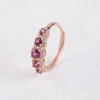 Purple Tooth Garnet Adjustable Open Silver Ring