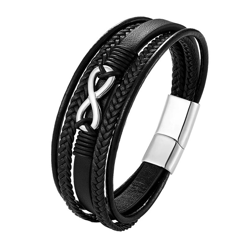 Titanium Steel Braided Leather Figure 8 Magnetic Clasp Bracelet