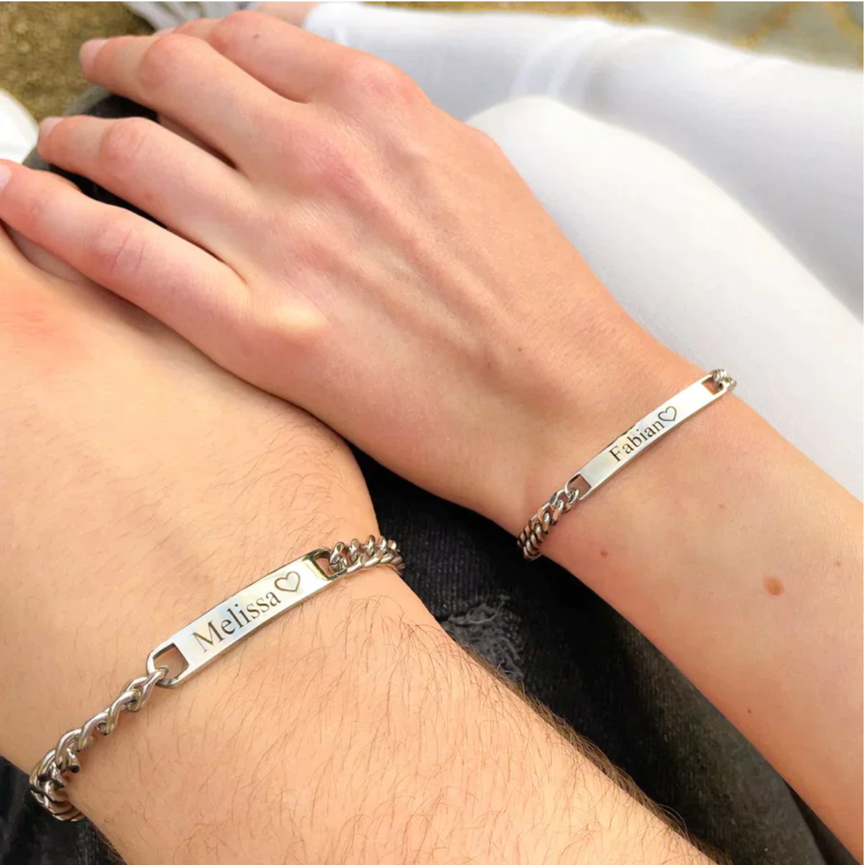 Couple's Engraved Bracelet Set